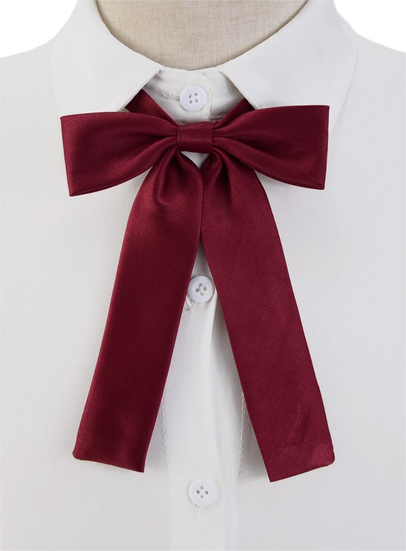 SYAYA Women Silk Pre-tied Japanese School Girl Anime Bow Tie, Office Ladies Work Uniform kawaii Necktie For Party WBT-8 (Burgundy) - Image 2